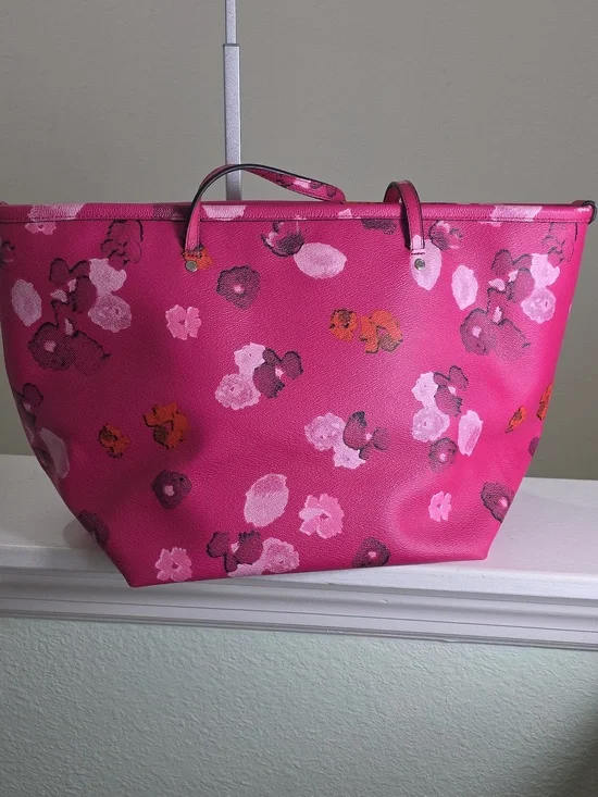 COACH F35161 PINK FLORAL/Silvertone Street Zip Tote Project Bag FAIR - Picture 6 of 17